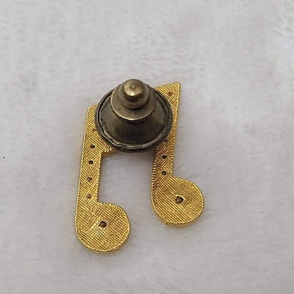 Gold Tone Musical Note Rhinestone Lapel Pin Music Theme Costume Jewelry - Picture 5 of 5